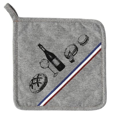 Chef's French Culinary Cotton Pot Holder - Heat Resistant 8x8 Inch - Wine & Delicacies Design for Gourmet Kitchens