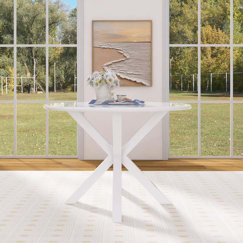 42 Inch Dining Table With Round Table Top and Steel Cross Legs - 29"H x 42"L x 42"W
