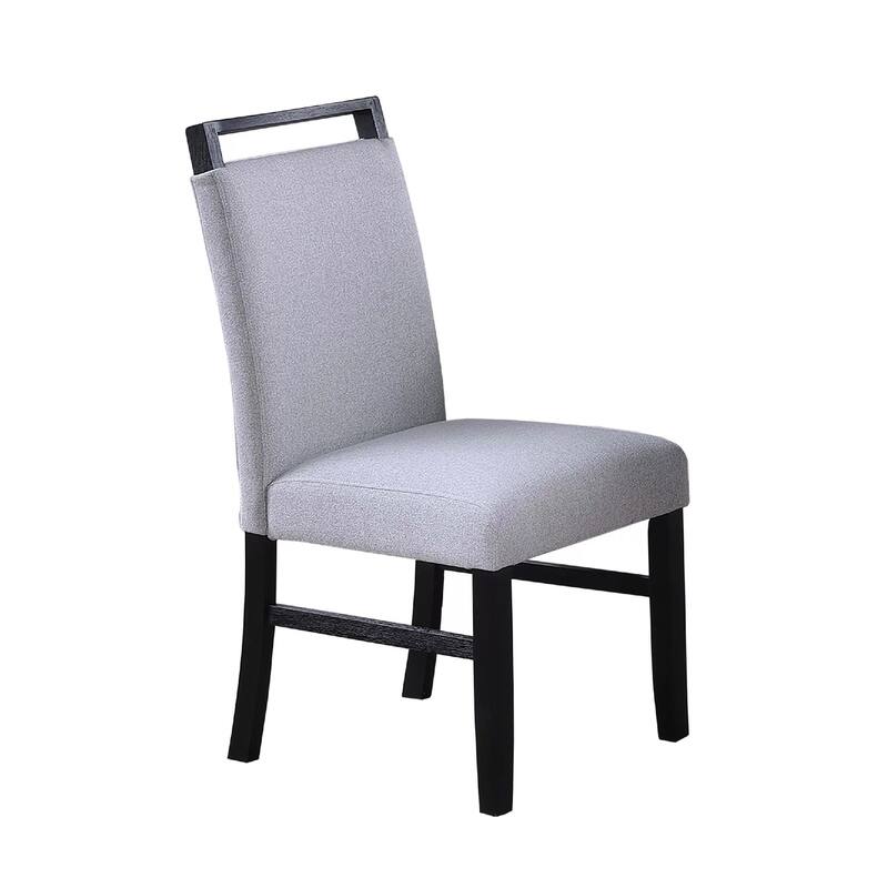 Dining Side Chair Set of 2, Charcoal Gray Fabric Foam Seat, Black Rubberwood