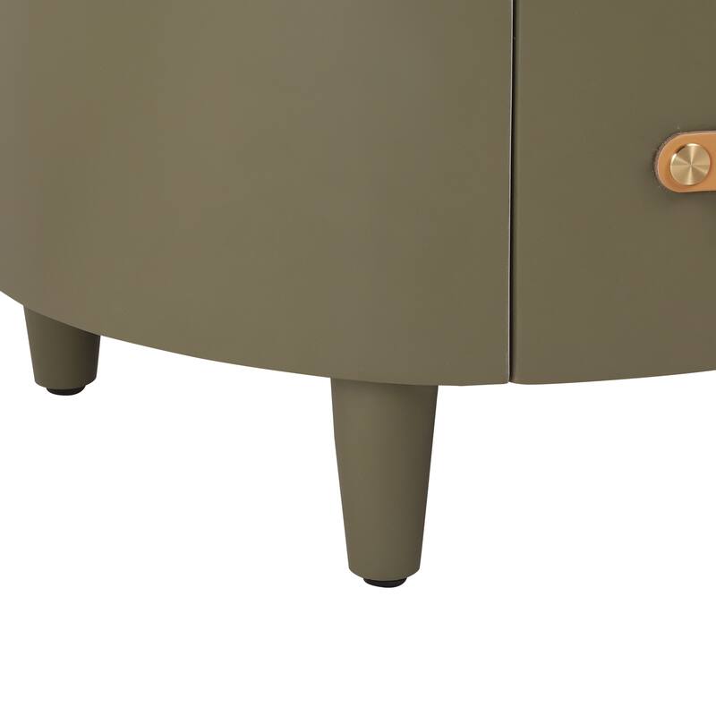 Contemporary Round Nightstand - Storage Drawer + Open Shelf, Curved Design Bedside/End Table (Easy Assembly, Green)