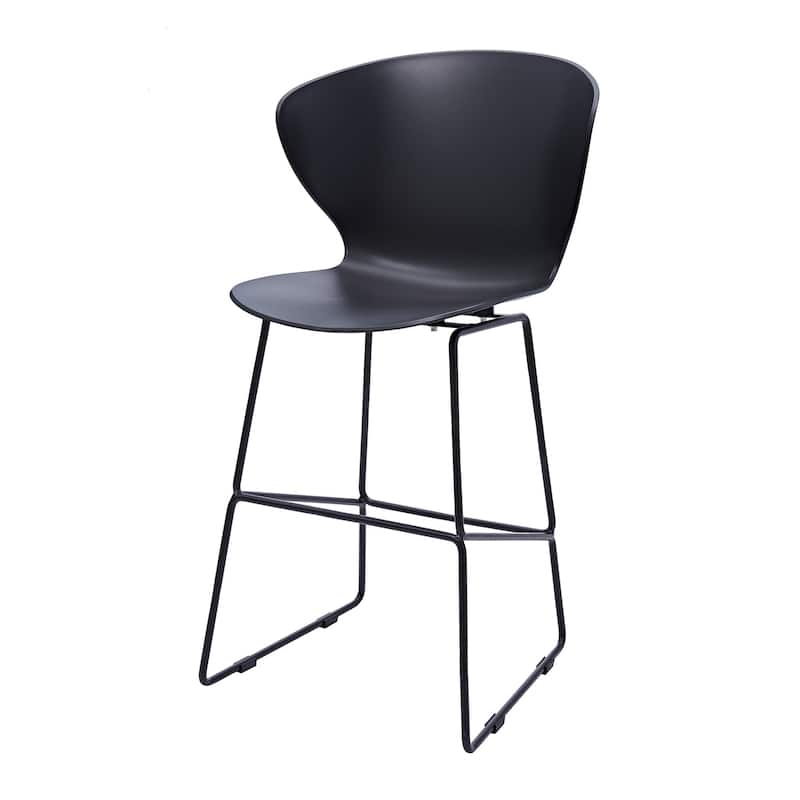 Midcentury Polypropylene Stool with Metal Legs, Set of 2 - Black - Bar Height