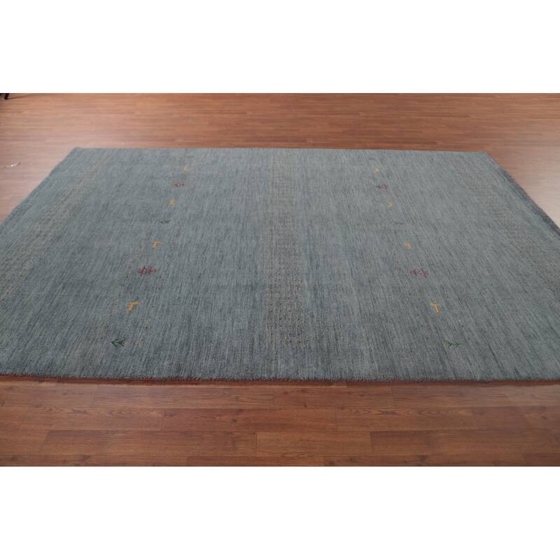 Blue Tribal Gabbeh Area Rug Hand-Knotted Wool Carpet - 6'9"x 9'10"