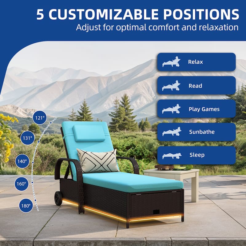 Wicker Chaise Lounge With Storage Space And LED Lights