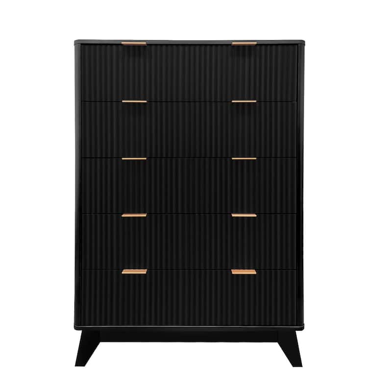 5 Drawer Fluted Dresser, 48" Tall Modern Wood Storage Chest