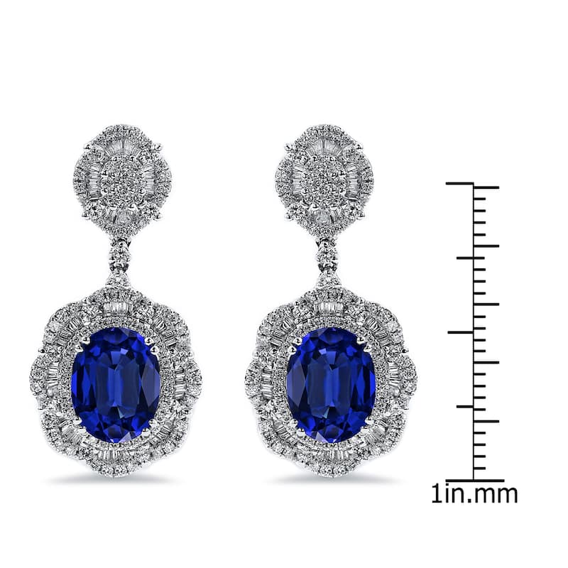 Auriya Fancy 8 1/5ct Royal Blue Sapphire Oval and 1 5/8ctw Halo Diamond Dangling Earrings 18K Gold