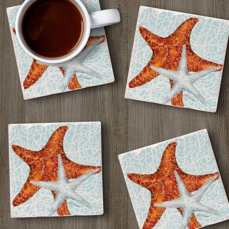4-Pack Absorbent Stone Coasters with Protective Cork Backing 4" Square Made in The USA Easily Wipes Clean