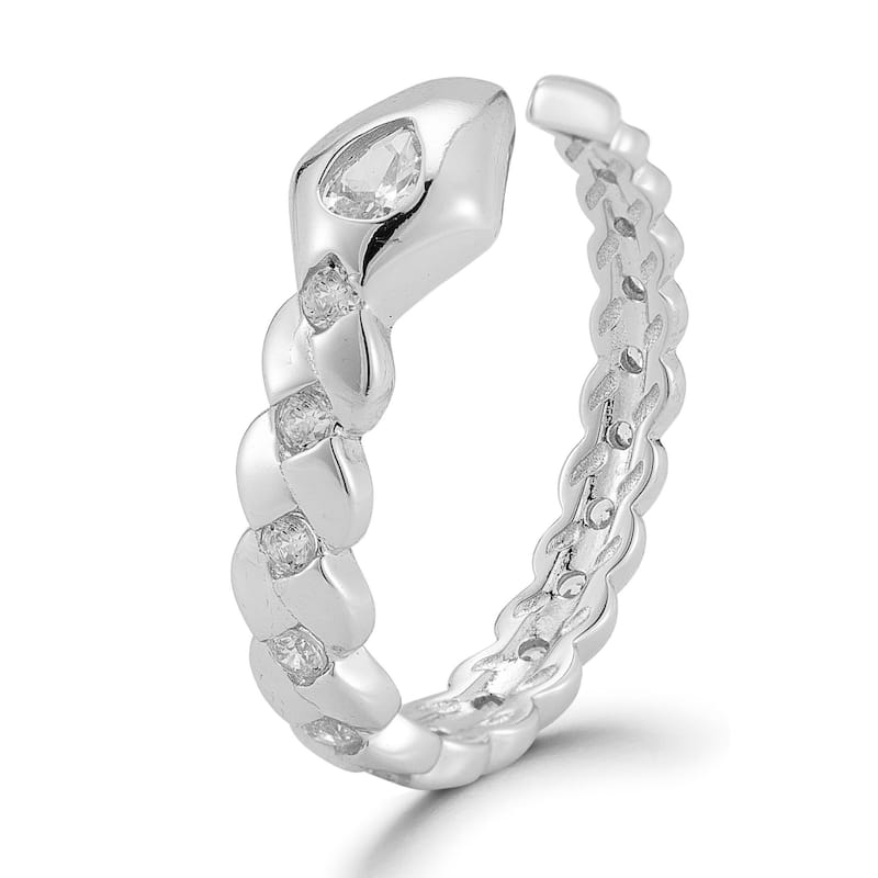 Soleil Sterling Silver Cubic Zirconia Snake Cuff Ring