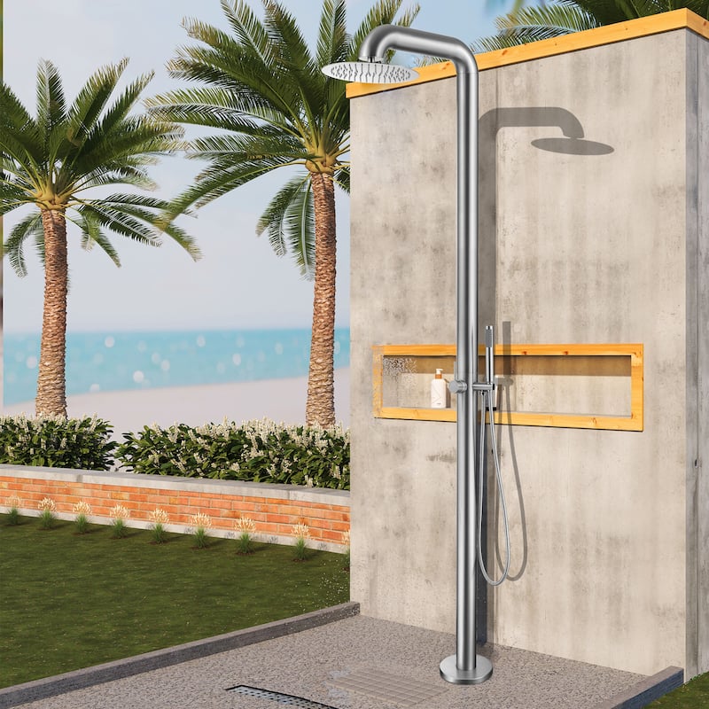 89'' H 304 Stainless Steel Freestanding Outdoor Shower with Detachable Rain Shower Head