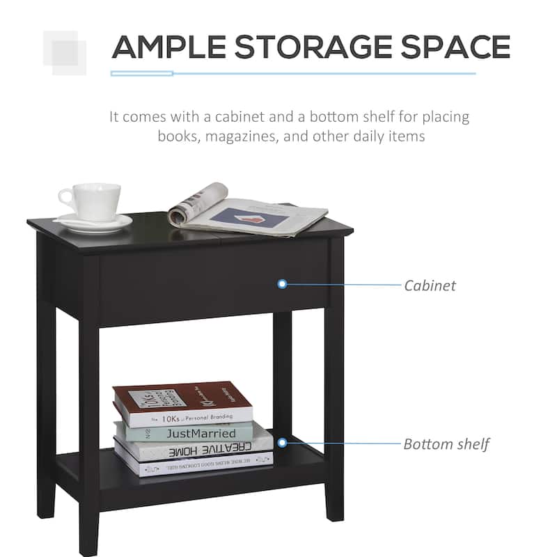 HOMCOM End Side Table in Flip Top Design with Cabinet and Bottom Shelf, Storage Furniture Decoration for Bedroom