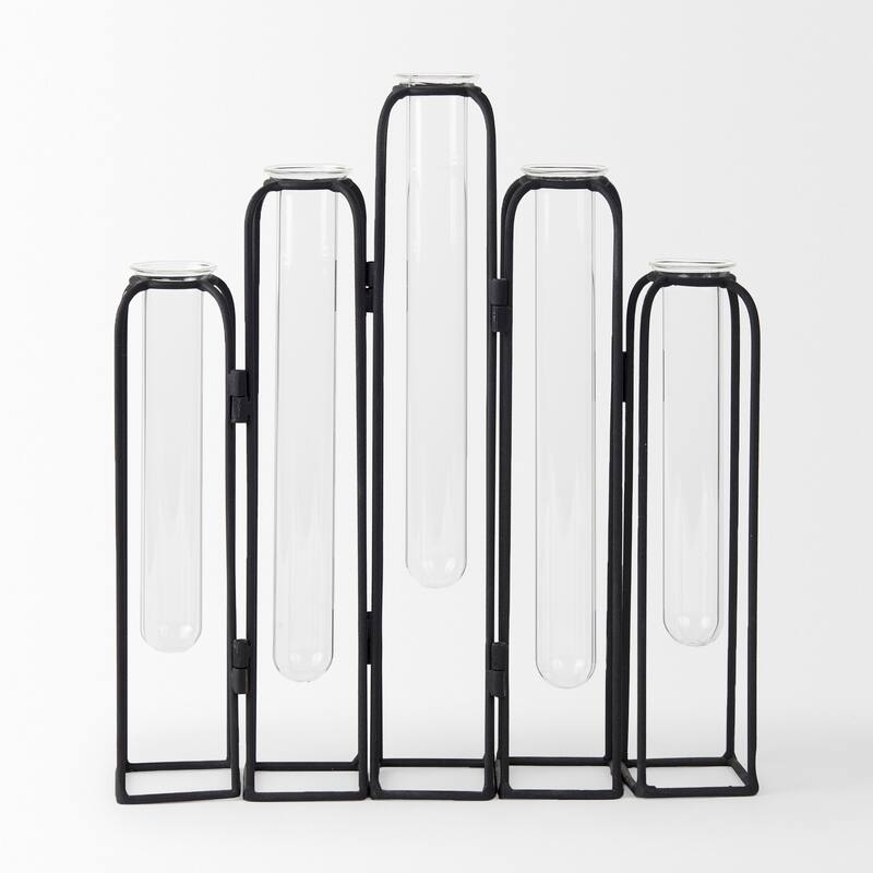 Mila Black Metal Frame w/ 5 Glass Vials Decorative Accent