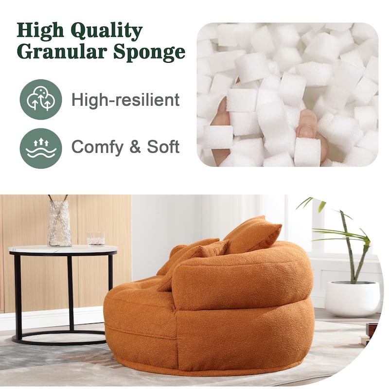 Boucle Upholstered Tufted Barrel Accent Living Room Chair With Toss Pillows