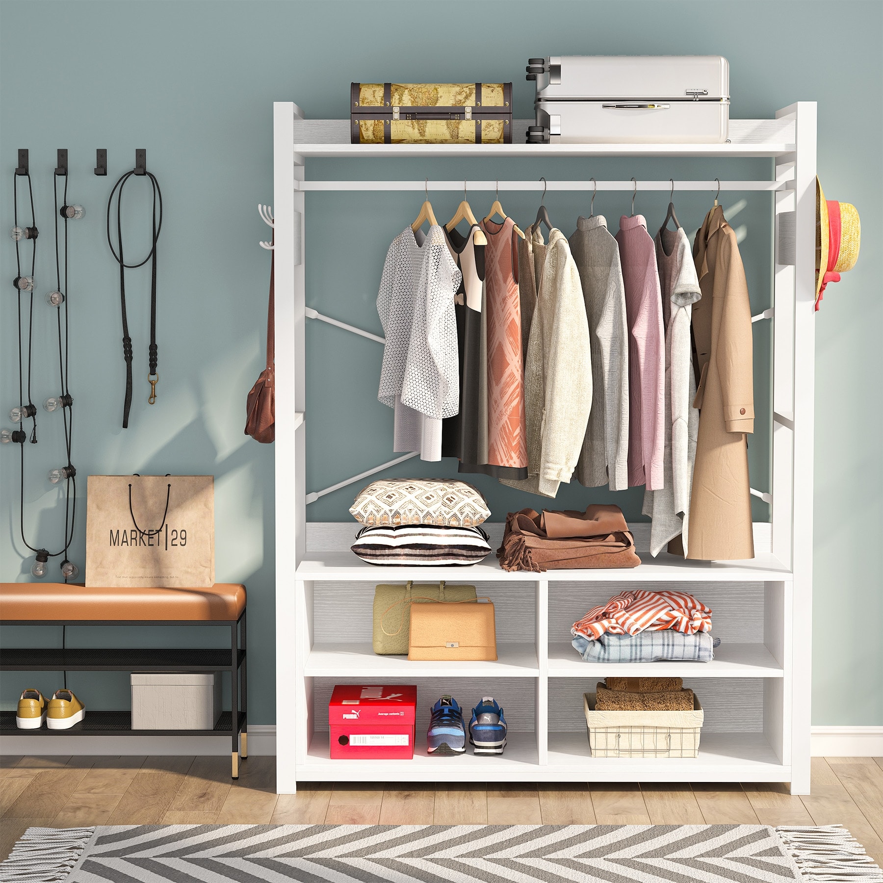 Siavonce Grey Particle Board Free-Standing Closet Organizer with