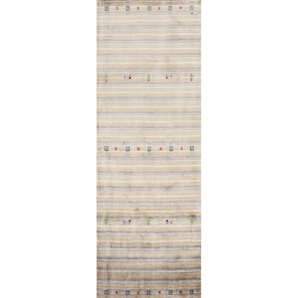 Hand Knotted Oriental 100% Wool Carpet Tribal Animal Pictorial Multi-Colored Gabbeh Runner Rug - 8' 4'' X 2' 3''