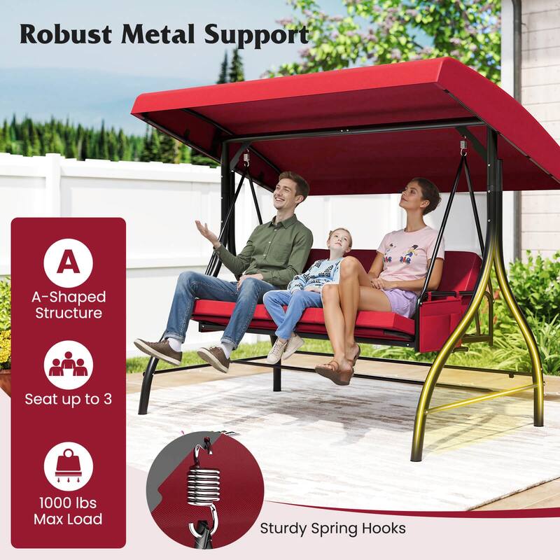 Costway 3-Seat Patio Swing with Canopy with Removable Cushions & Side - See Details
