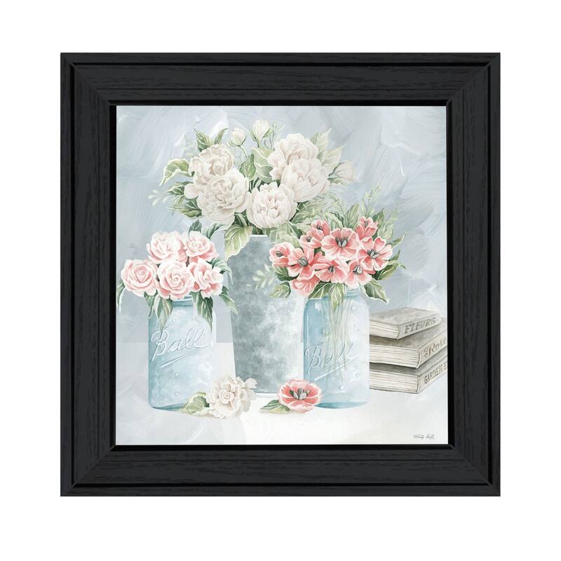 TrendyDecor4U Contemporary "Pastel Peonies Pretties" Framed Print Wall Art - Charcoal