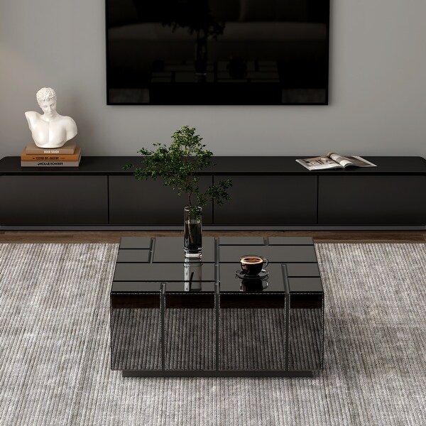 Modern Square Coffee Table Black Mirrored Center Table - Bed Bath