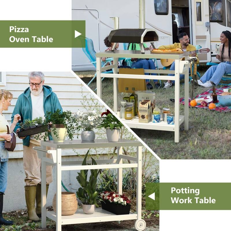 TORVA HDPE Portable Outdoor Grill Table,Grill Cart with Stainless Steel Top&3-Shelf Storage for BBQ Prep Table - N/A