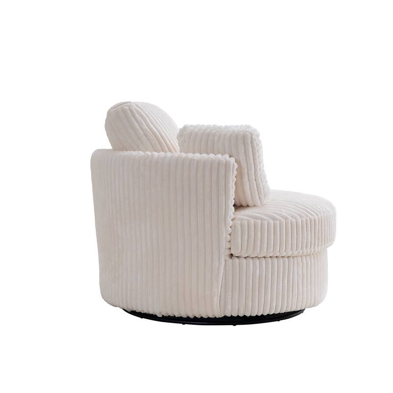 Corduroy Swivel Barrel Chair, Ergonomic Upholstered Round Armchair, Reading Sofa Chair with 3 Pillows & Thick Cushion