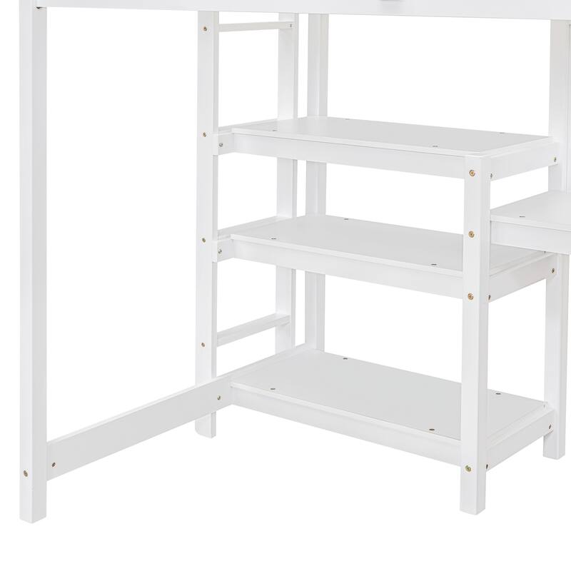 Space-Saving Twin Loft Bed with Study Desk, Shelves, and Guardrails