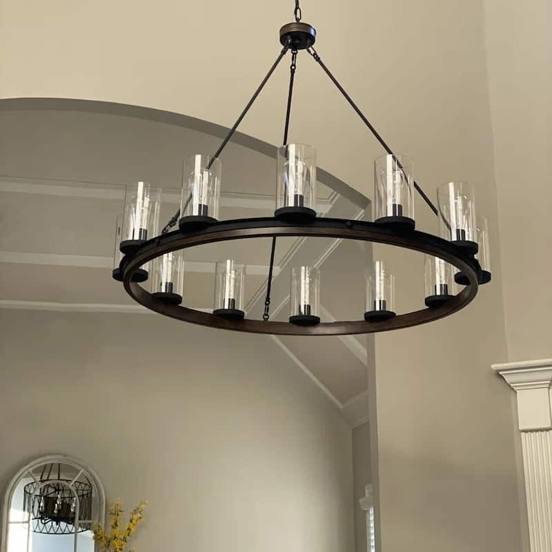 Allegray 12-light Farmhouse Faux Wood Wagon Wheel Chandelier with UL Certified - 42 inches