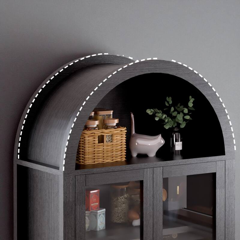 71" Tall Fluted Pantry Cabinet with Glass Doors, Adjustable Shelves and Hidden Drawer for Kitchen or Dining Room