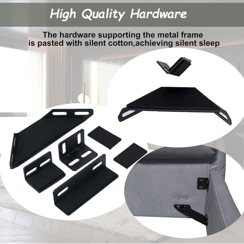 Luxury Upholstered Bed with Padded Backrest and Wooden Frame