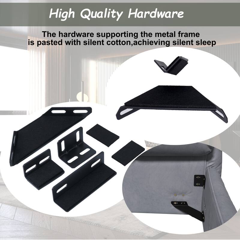 Queen Size Upholstered Platform Bed with Cushioned Headboard - Sturdy Solid Wood Frame.