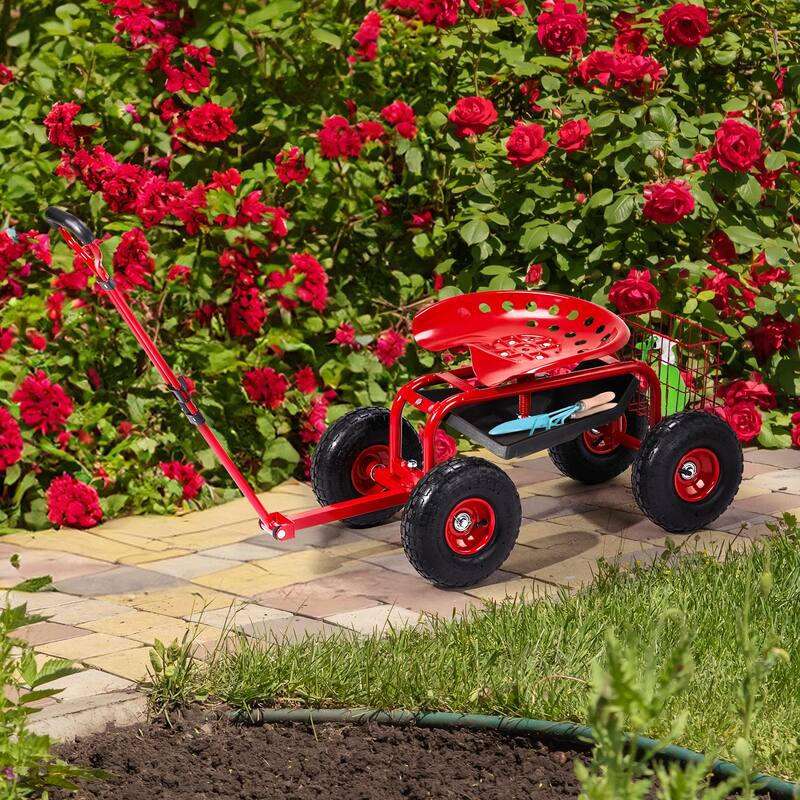 Rolling Garden Work Seat with Wheels, Garden Scooter with 360 Degree Swivel Seat - 35 x 17.7 x 22.4