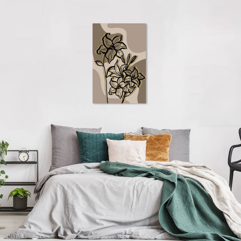 Wynwood Studio Canvas Floral and Botanical Mid Century Daffodils Brown Modern & Contemporary Wall Art Canvas Print - 36 x 24