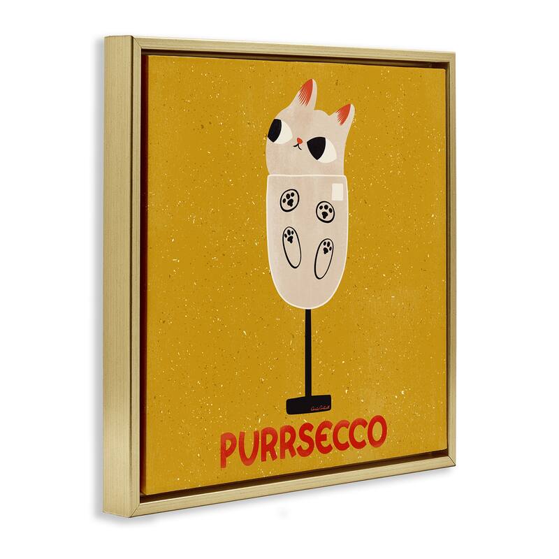 Stupell Purrsecco Cat Wine Framed Floater Canvas Wall Art Design By Carrie Cantwell