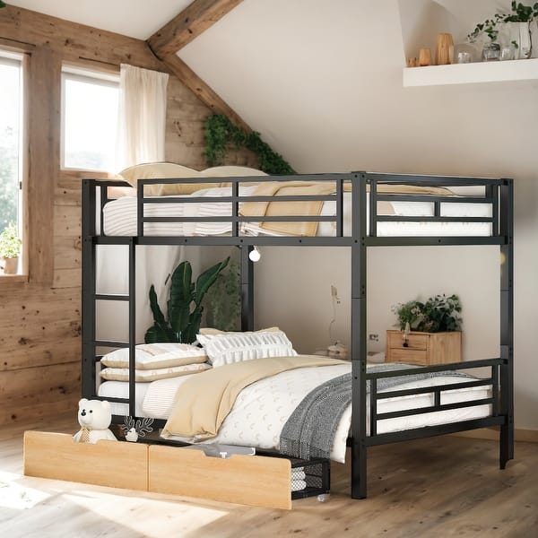 slide 2 of 12, Black Full Size Convertible Bunk Bed with 2 Drawers Black