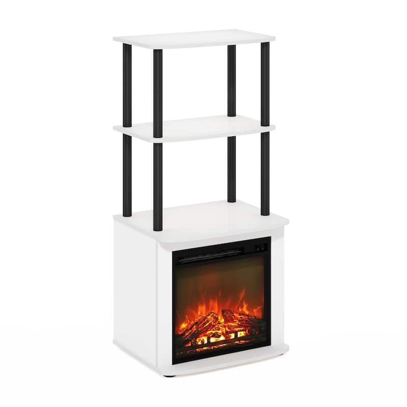 Furinno Turn-N-Tube 2-Tier Tall TV Entertainment Side Table Display Rack with Fireplace Insert - Solid White/Black