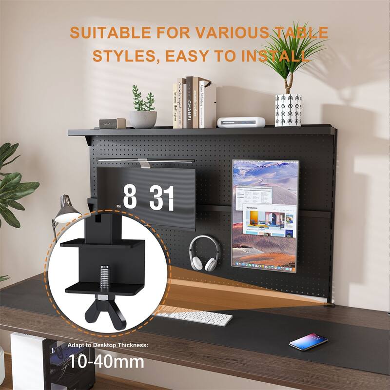 Metal Pegboard Desk Organizer with Dual Monitor Stand, 3 Accessories