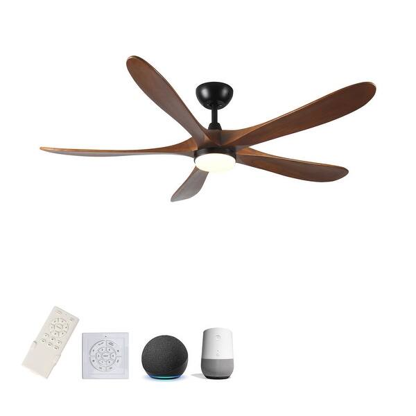 62 in. Solid Wood with Remote Control with Light, DC Motor Indoor/Outdoor 5-Blade Ceiling Fan for Patios, Bedrooms&Farmhouses