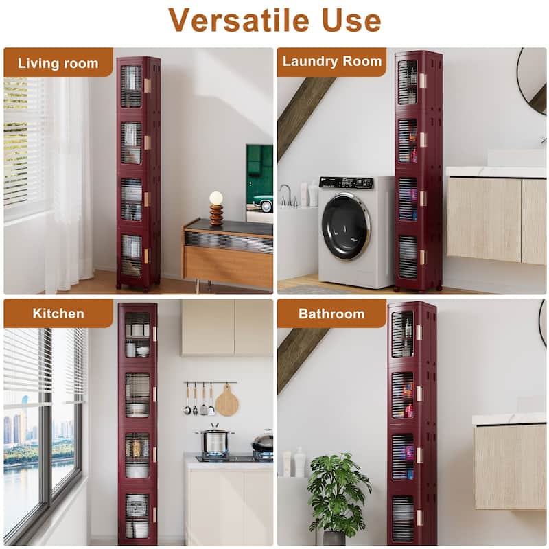 Javlergo 65" Narrow Tall Storage Bin 4 Tier Foldable Kitchen Storage Cabinet Organizer Freestanding Kitchen Pantry