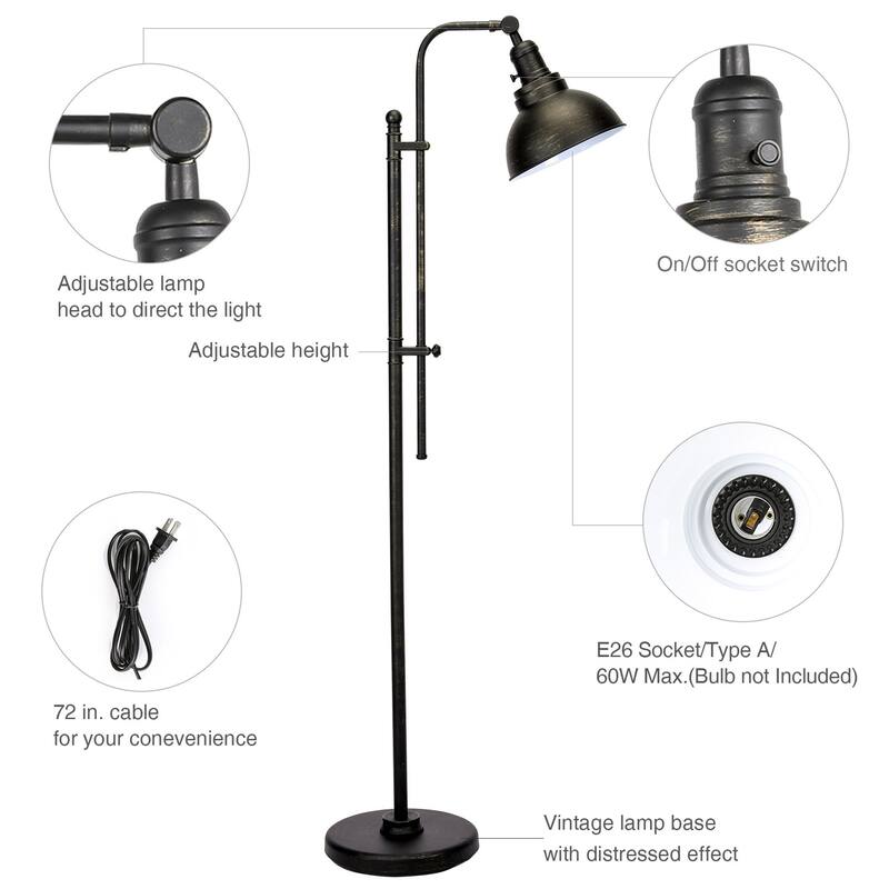 CO-Z 65" Rustic Pharmacy Task Floor Lamp with Adjustable Metal Shade