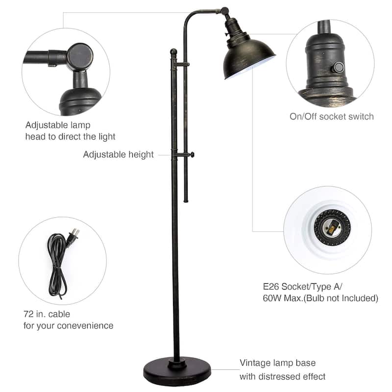 CO-Z 65" Rustic Floor Lamp Aged Bronze Adjustable Metal Shade