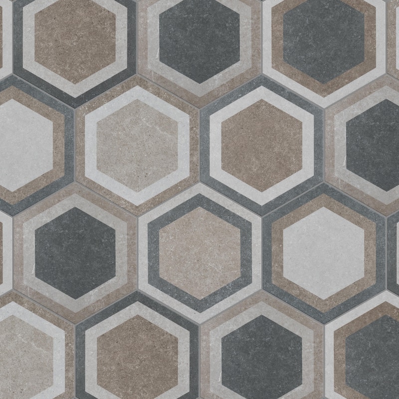 Merola Tile Traffic Hex Combi Grey 8-5/8" x 9-7/8" Porcelain Floor and Wall Tile