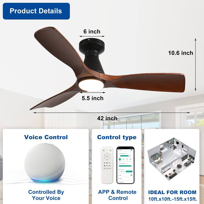 Ceiling Fans with Lights and APP: Flush Mount Low Profile Ceiling Fan for Bedroom - Dimmable Indoor Outdoor Fan