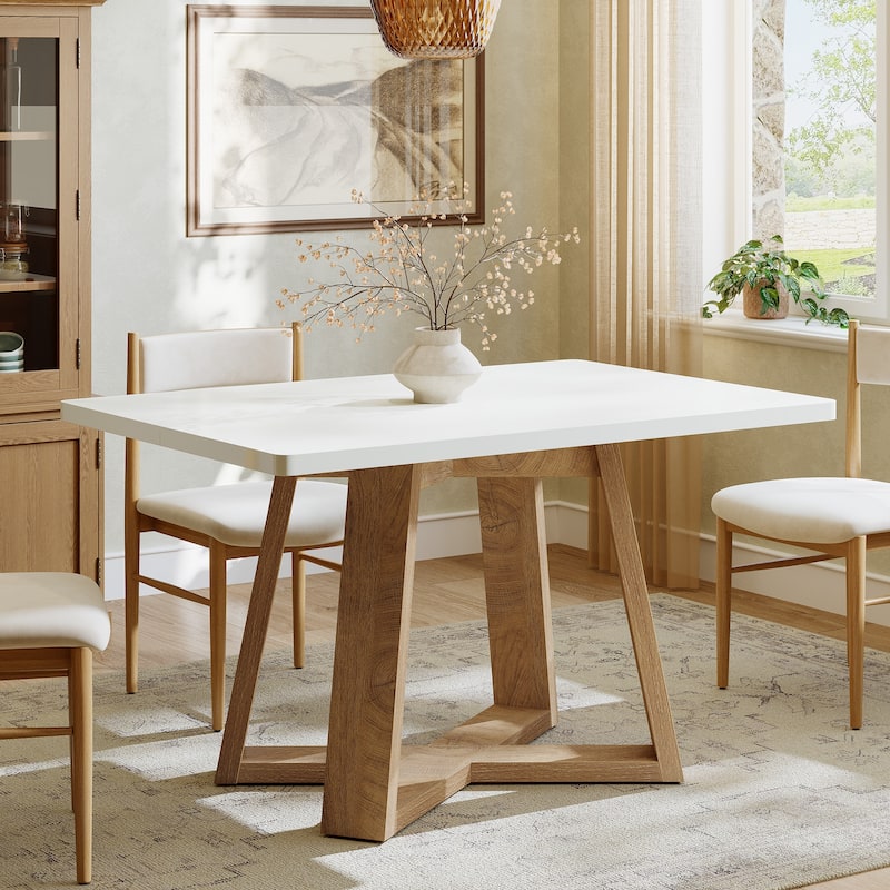 47 Inch Modern Dining Table for 4 People, White and Brown - White and Brown