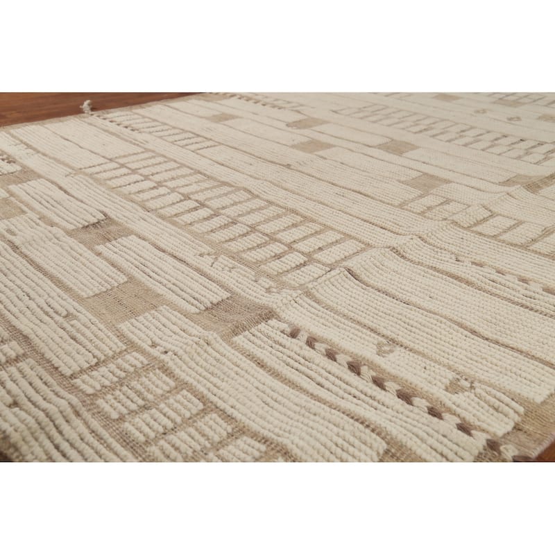 Beige & Ivory Moroccan Modern Area Rug Hand-Knotted Wool Carpet - 6'0"x 9'4"