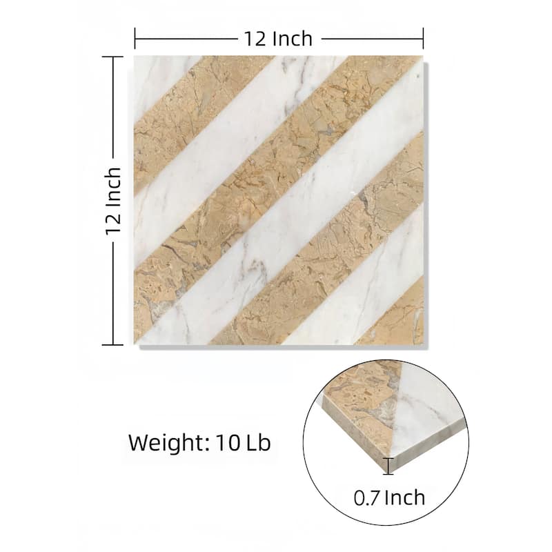 Roomfitters Waterjet Marble Tile for Floor and Wall, Polished Natural Stone, Genuine Marble, 8-Piece Box, White Gold