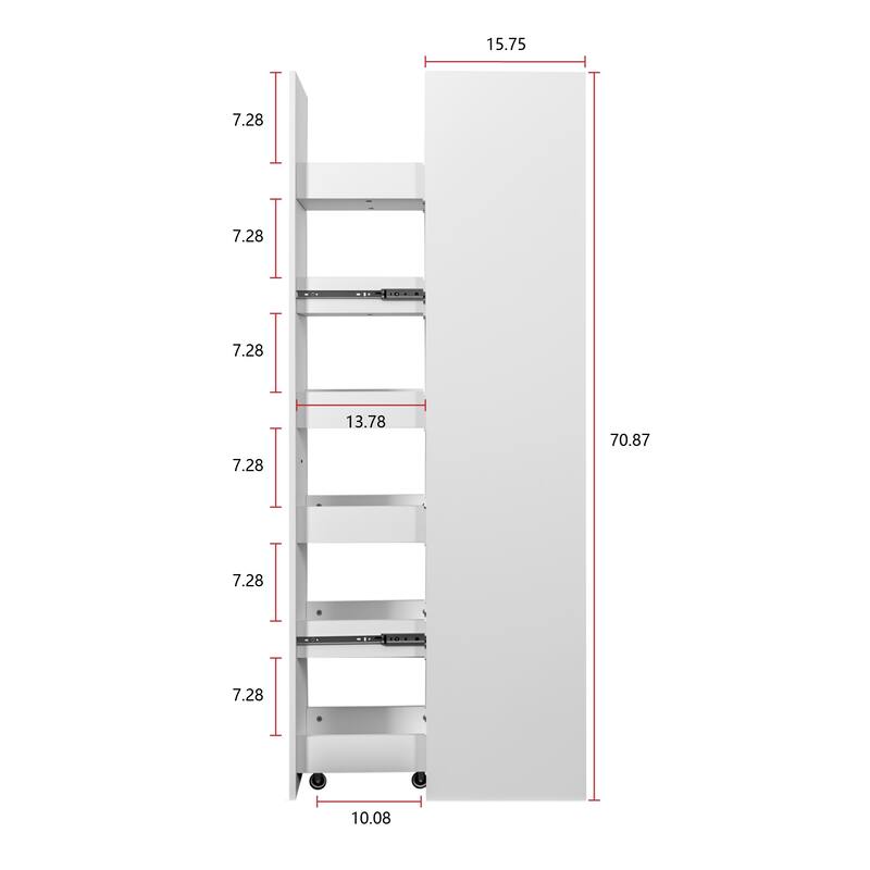 White Slim Rolling Storage Cart, Large Narrow Kitchen Organizer