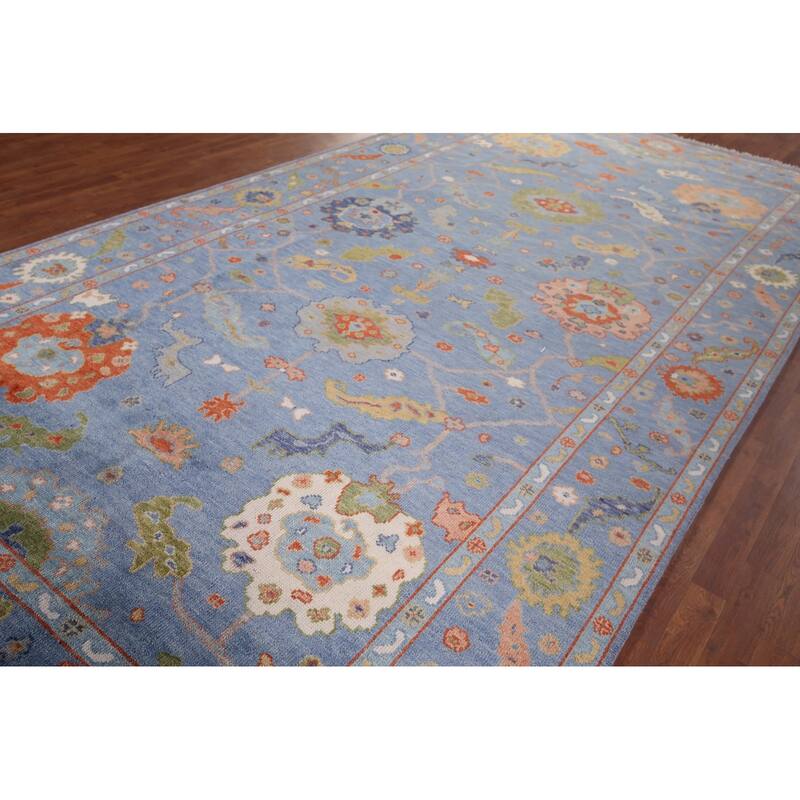 All-Over Blue Floral Oushak Oriental Area Rug Handmade Wool Carpet - 7'11"x 15'9"
