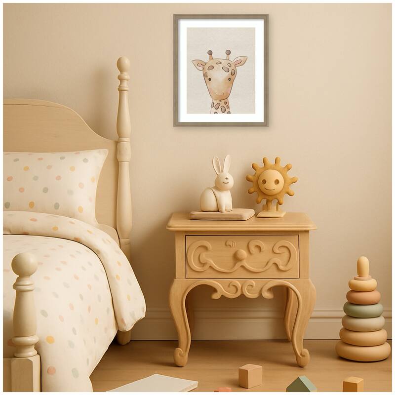 Kate and Laurel Baby Animal Giraffe Natural by The Creative Bunch Studio Framed Wall Art Print