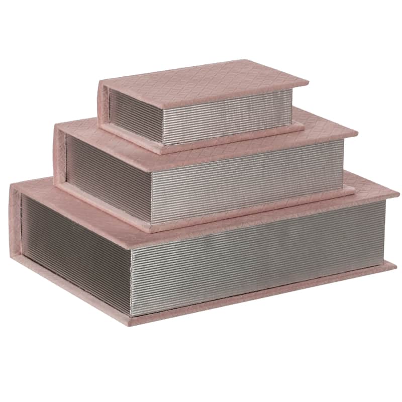 Set of 3 Velvet Vintage Storage Wooden Antique Classic Decorative Book Box Holder