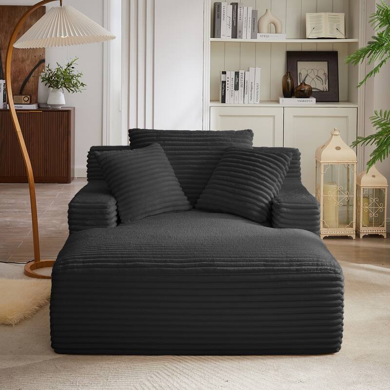 Lazy Sofa Chair Single Chaise Lounge Corduroy Upholstered Sleeper Sofa Ergonomic Couch Chair with Full Foam Cushion and Pillows
