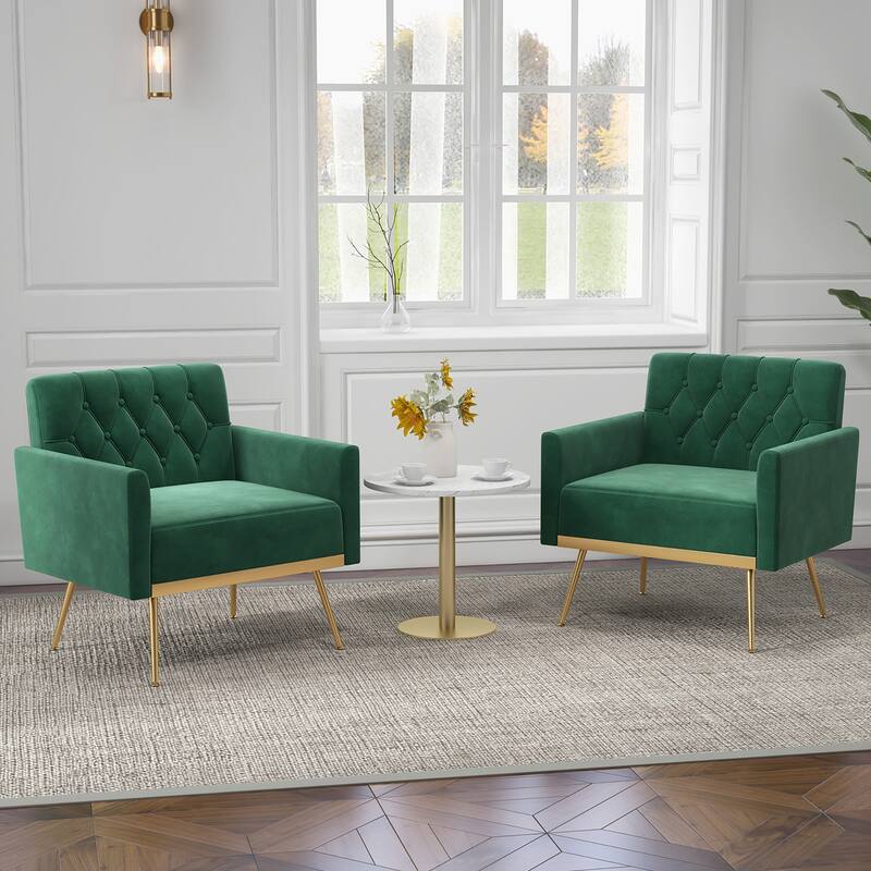 Gymax 2PCS Modern Velvet Accent Chair w/ Button Tufted Back Golden