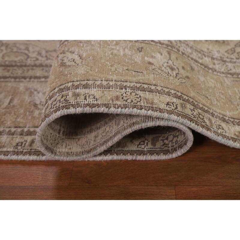 Beige Distressed Tabriz Persian Vintage Rug Handmade Wool Carpet - 6'6" x 9'3"