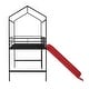 preview thumbnail 10 of 13, Elegant Twin Size Metal Loft House Bed With Slide & Two-sided writable Wooden Board, Solid & Sturdy, Open Design Concept, Red